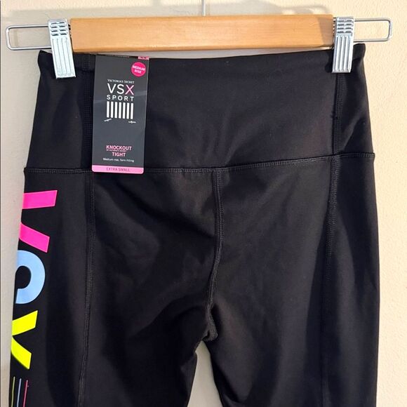 Victoria's Secret Leggings Knockout Tight Workout Pink Black Pockets XS Stretch - Picture 6 of 7